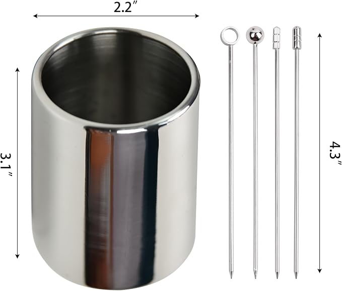 Lexenic 12-Piece Cocktail Picks Set with Holder, Premium 304 Stainless Steel Martini Skewers, Reusable Garnish Sticks for Olives, Appetizers & Fruit (4 Styles Needle Silvery)