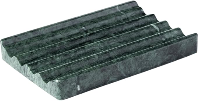 Karibiber Soap Holder, Marble Soap Dish for Shower, Green Bar Soaps Holder with Water Ripple Design, Easy Cleaning Soaps Saver for Kitchen Sink，Bathroom, Executive Indian Natural Stone Soap Tray