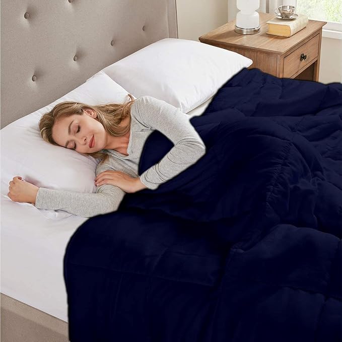 All Season Hypoallergenic Luxurious Down Alternative Cotton Comforter, Ultra-Soft 750 Fill-Power King Size Measures 106" x 92", Navy Blue