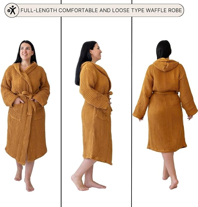 Unisex Hooded Waffle Robe for Women & Men 100% Turkish Cotton | Quick-Dry Bathrobe | Cozy Housecoat for Lounging