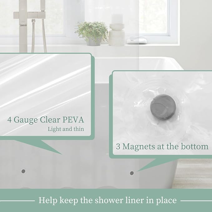 Mrs Awesome Clear Shower Curtain Liner with 3 Magnets, 70x60 Premium Flexible Sturdy Plastic Shower Curtain for Bathroom Lightweight, Waterproof, Clear