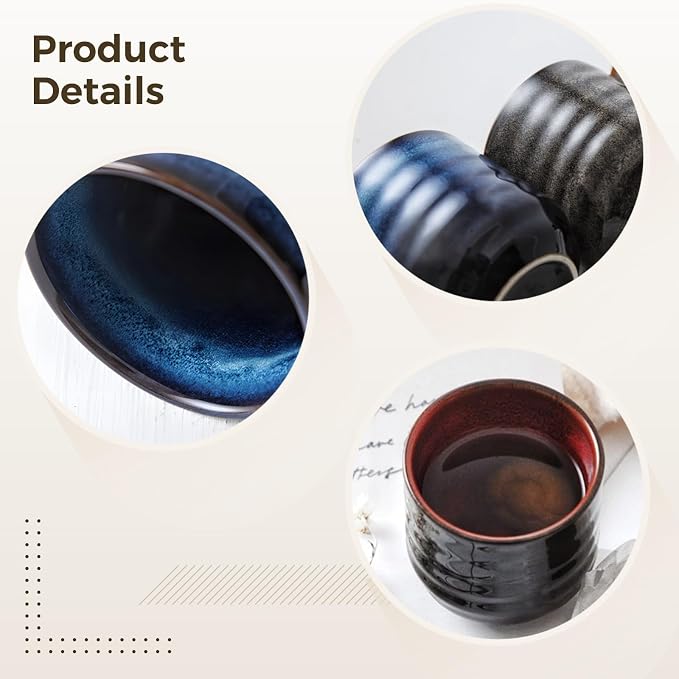 4 PCS Japanese Style Ceramic Tea Cups, Glazed Ceramic Coffee Cups, Handmade Pottery Drinkware, 7 oz Cups for Tea, Coffee, Matcha, Water