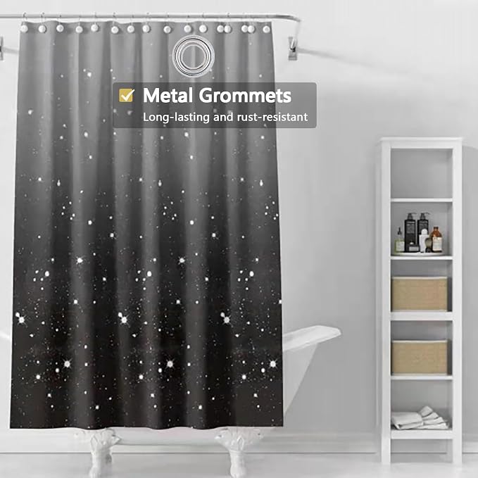 TIKABC Shower Curtain Liner, 4G PEVA Shower Liner, Plastic Waterproof Shower Curtains, with Grommet Holes and 3 Magnetic Weights(Gradient Black)
