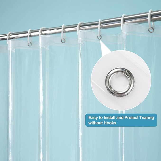 EurCross Clear PEVA Bathroom Shower Curtain Liner 64x72 inch, Waterproof High-Grade See-Through Plastic Shower Curtain with 5 Magnets,10 Metal Grommets,Without Hooks