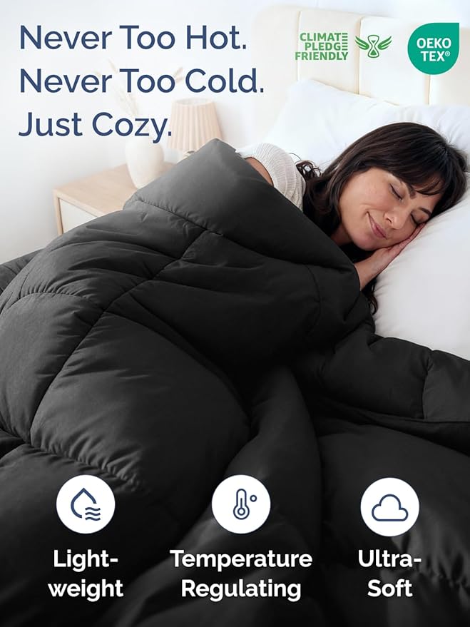King Size, Black Alternative Down Comforter - Warm, Lightweight & Breathable Hotel Quality Bedding Set for Men, Women, Kids and Teens - All Season Oversized Cooling Microfiber Duvet Insert Comforter