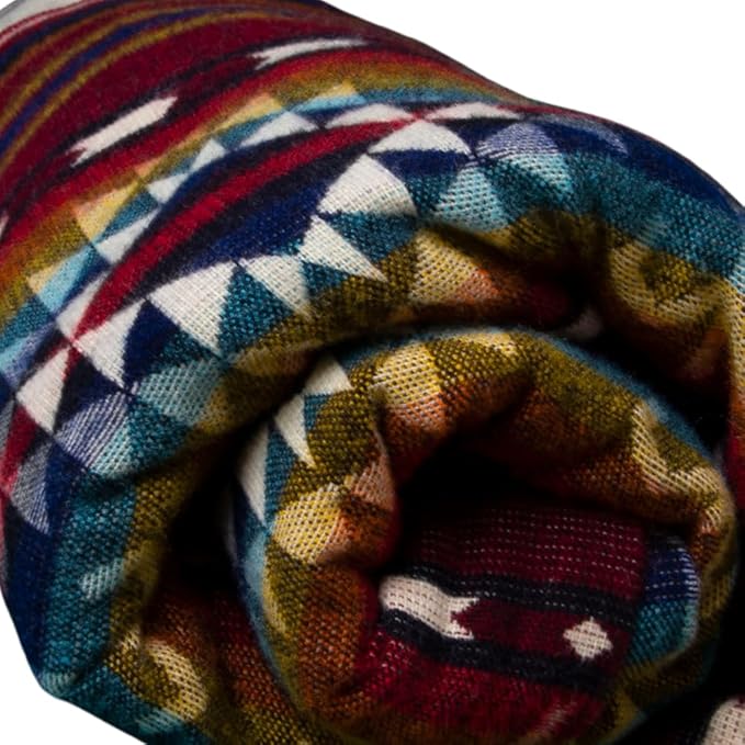 Tommy Lion - Cozy Alpaca & Merino Wool Blanket 80/20, 80x45 in, Soft, Warm, Lightweight, Hypoallergenic & Breathable.Real Alpaca,Ideal for Bed, Sofa, Camping, Travel & Car Survival Kit (Red_Tones)