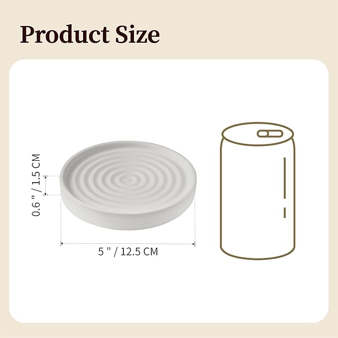 Diatomite Soap Holder 4.8 in Natural Diatomaceous Earth Absorbent Tray Quick Dry Water Ripple Soap Dish (Grey)