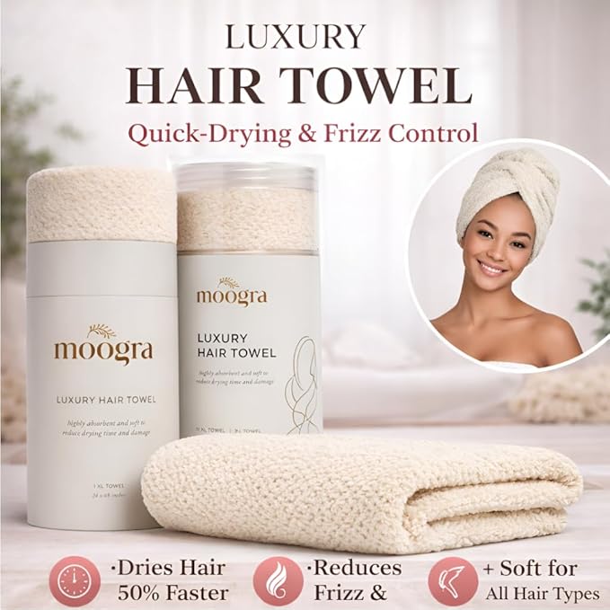 Luxury Microfiber Hair Towel Wrap for Women - Quick Dry, Super Absorbent Hair Turban, Soft & Lightweight Anti-Frizz Towel for Long, Thick & Curly Hair (Nude, 48" × 24")