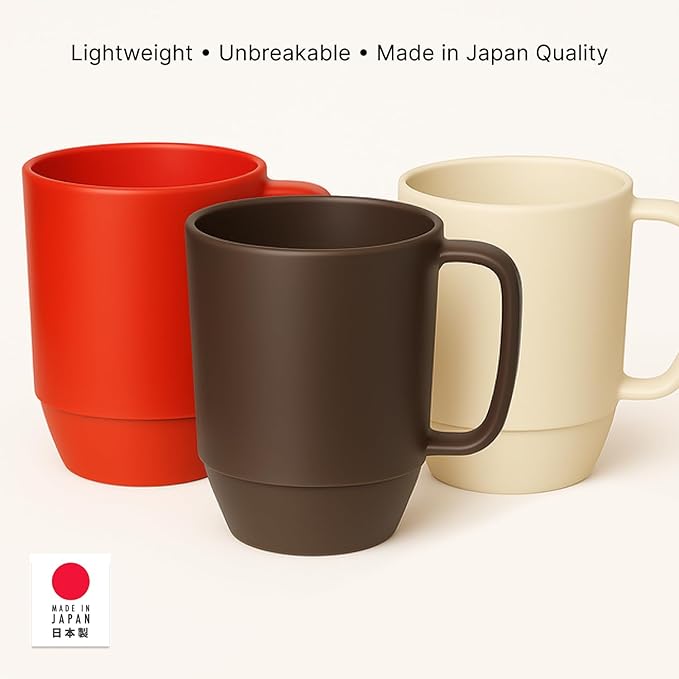 JapanBargain Japanese Plastic Mug 12oz BPA-Free Non-Toxic Unbreakable Camping Coffee Tea Milk Juice Water Mug Made in Japan Dishwasher & Microwave Safe, Chocolate Brown