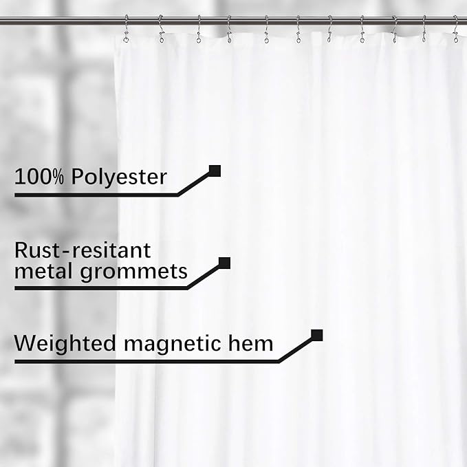 N&Y HOME Extra Wide Extra Long Fabric Shower Curtain Liner 108 x 84 inch, Hotel Quality, Washable, White Spa Bathroom Curtains with Grommets, 108x84