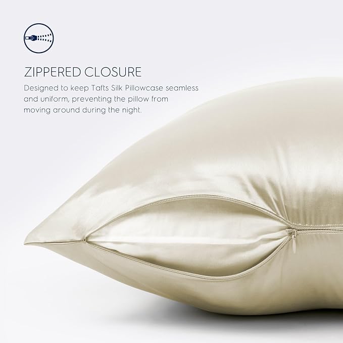 Tafts Pillow Cases - 22mm 100% Pure Mulberry 6A Silk Pillowcase for Hair & Skin with Zipper Closure, Cooling, Natural, Organic, Double Sided Silk Pillow Case (Ivory White, Queen 20x30 1pc)