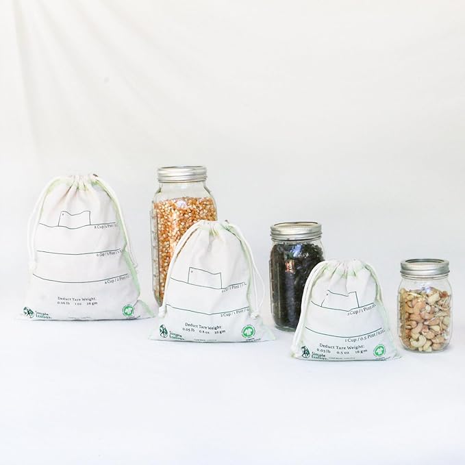 Simple Ecology Organic Cotton Reusable Bulk Bin Bags - Set of 6 (2 ea. L, M, S)