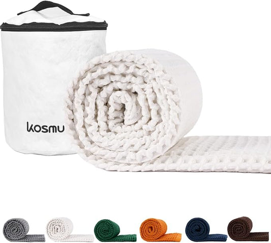 Luxury Organic Japanese Cotton Waffle Bath Towel | Thick, Absorbent, Quick Dry Bathroom Towels for Shower, Sauna, Onsen| Hotel & Spa Quality, Gift-Ready (Shell White, Bath Sheet, 67" x 34")