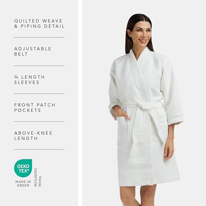Fishers Finery Women's Waffle Kimono Resort Spa Robe; Above Knee Length