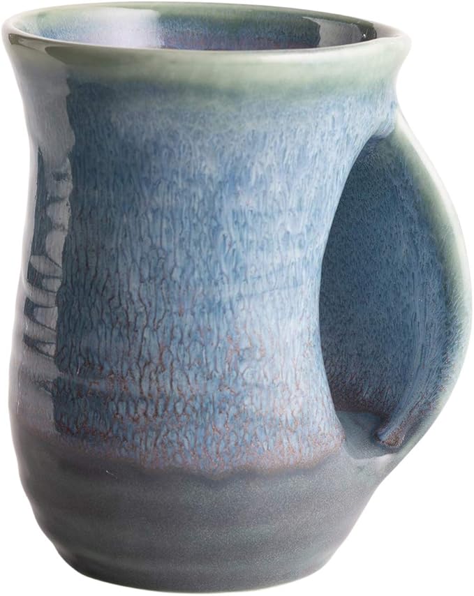 Hand Warmer Mug, Ceramic and Hand Painted - Contoured Pocket will Hold Warmth From The Heat Of Your Drink - Keep Your Fingers Warm, Comfy Handwarmer Gift, Winter Stocking Stuffer Gifts - Right Handed