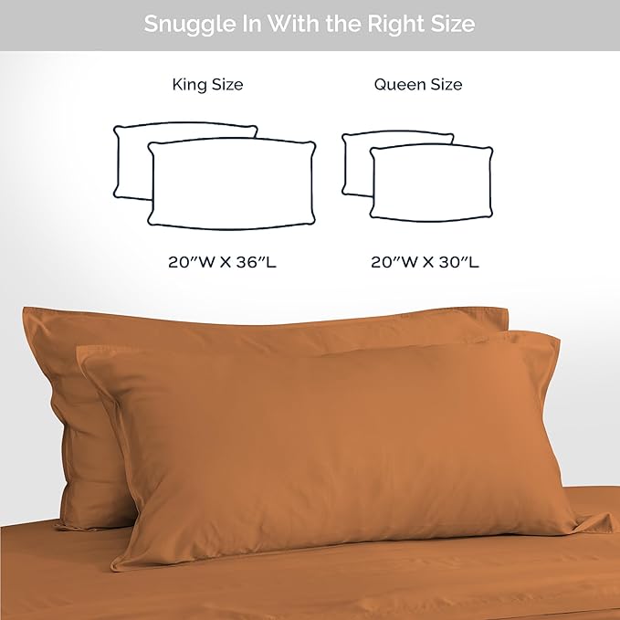 Pillow Cases King Size Set of 2 Pillowcases 100% Viscose from Bamboo Cooling Pillowcases, Soft & Breathable Pillow Case with Envelope Closure, Tan Pillow Cases (Almond)