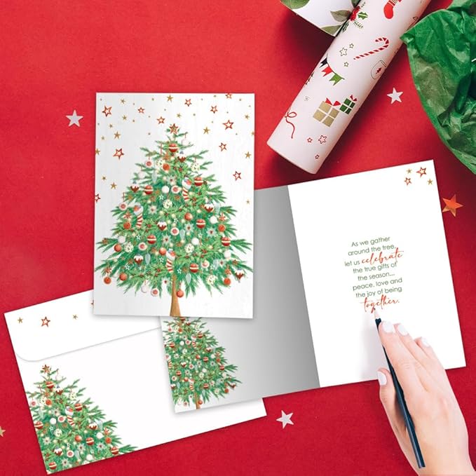 Tree-Free Greetings - Season's Greeting Card - Artful Designs - 1 Card + Matching Envelopes - Made in USA - 100% Recycled Paper - 5 x 7 - Classic Tree (VO80681)