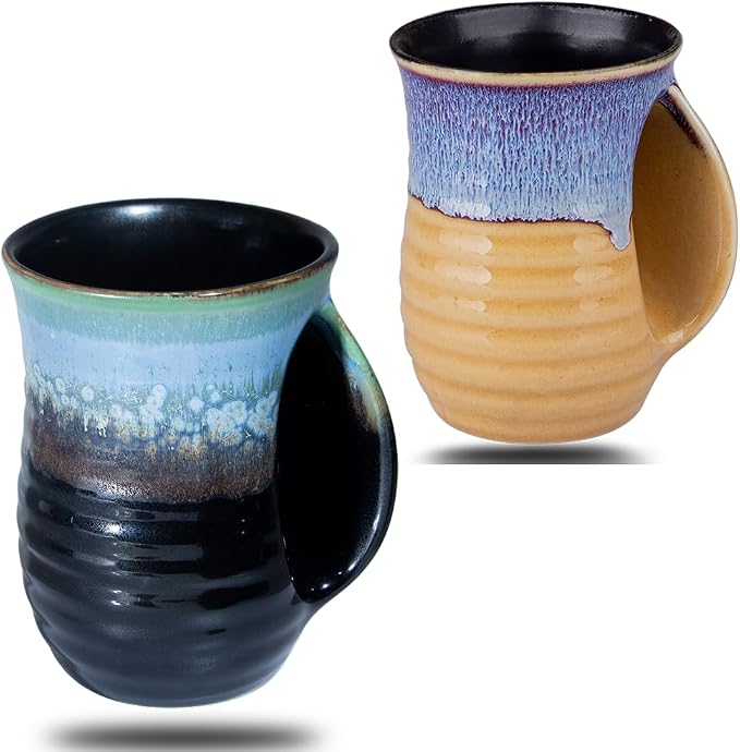 Hand Warmer Mugs Set of 2,16 Ounce Large Hand Warming Mugs Ceramic Gift for Christmas with Contoured Pocket, Keep Your Fingers Warmth