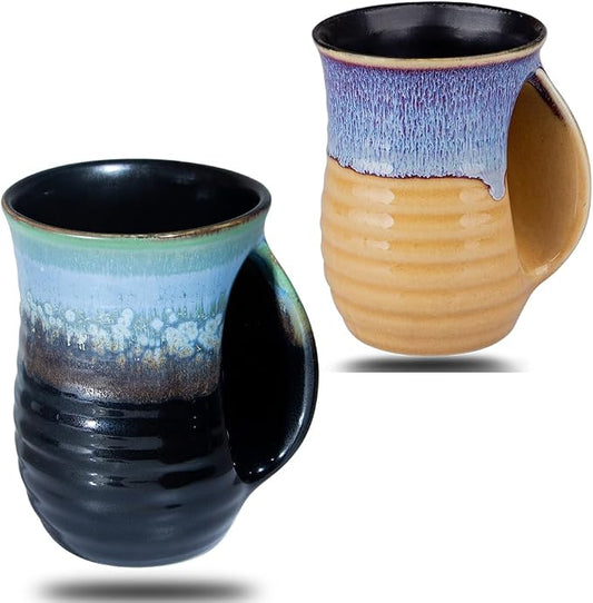 Hand Warmer Mugs Set of 2,16 Ounce Large Hand Warming Mugs Ceramic Gift for Christmas with Contoured Pocket, Keep Your Fingers Warmth