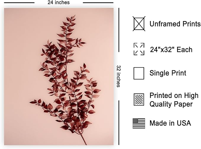 Monem Art Dried Red Botanical Branch Print - Minimalist Boho Nature Poster - Wall Decor for Living Room, Bedroom or Office - 24x32 Unframed Wall Art by Mareike Bohmer