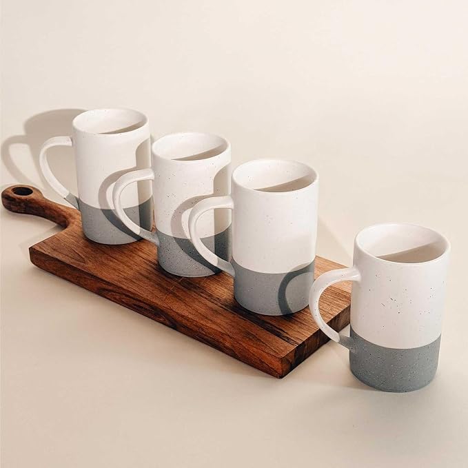MORA Ceramics 12oz Coffee Mug Set of 4 - Ceramic Tea Cups with Handle - Microwave and Dishwasher Safe, Perfect For Cup or Mug Lovers - Rustic Matte Glaze, Modern Design Mugs - Flint