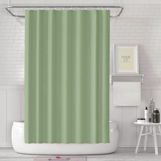 timecity Green Shower Curtain Liner PEVA Bath Curtain with 3 Magnets Thickened Water Proof Quick Drying Shower Curtain Set with 12 White Hooks Plastic Shower Liner for Bathroom Shower,71x71inch