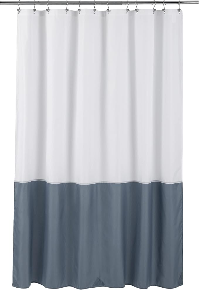 ALYVIA SPRING Waterproof Fabric Shower Curtain Liner - Soft & Light-Weight Cloth Shower Liner, 3 Bottom Magnets, Hotel Quality & Machine Washable - Standard Size 72x72, White and Stone Blue