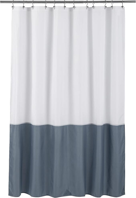 ALYVIA SPRING Waterproof Fabric Shower Curtain Liner - Soft & Light-Weight Cloth Shower Liner, 3 Bottom Magnets, Hotel Quality & Machine Washable - Standard Size 72x72, White and Stone Blue