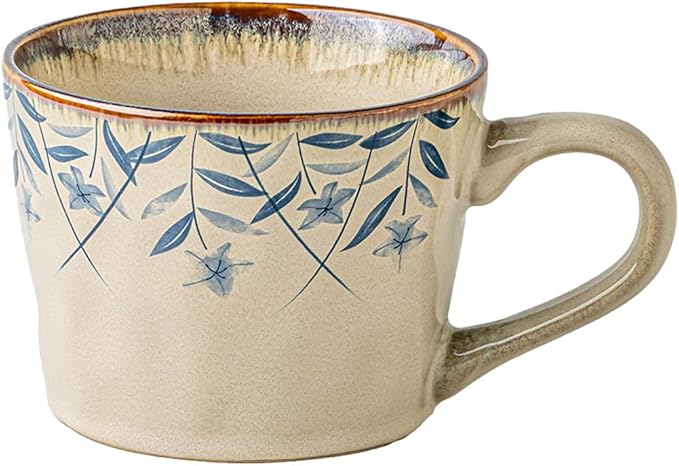 Ceramic Mugs for Men & Women, Unique Microwave & Dishwasher Safe Tea/Coffee Rustic Stoneware Cups for Office & Home (Platycodon flower)
