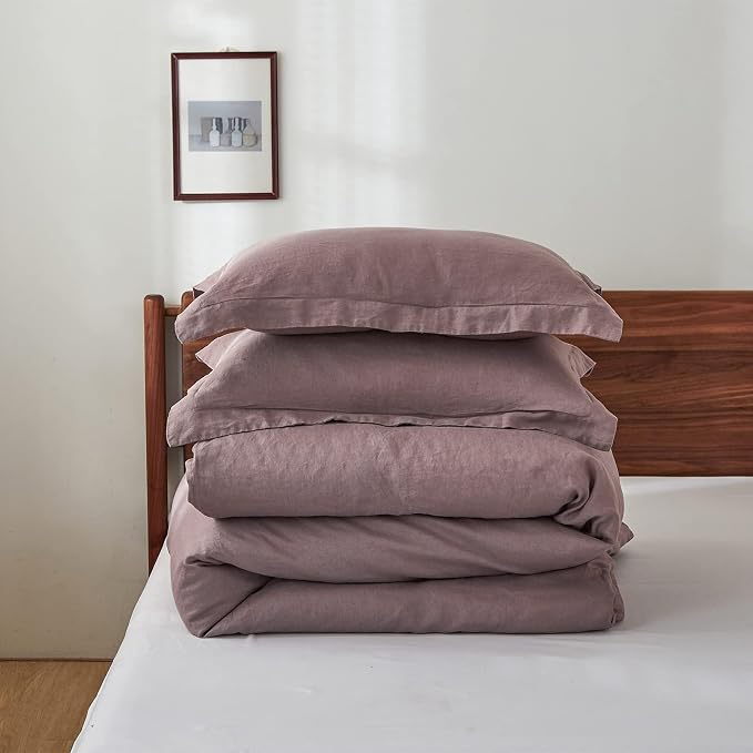 Simple&Opulence 100% Linen Duvet Cover Set, Natural French Flax Purple Duvet Cover Twin Size, Breathable Soft Comfy Linen Bedding Comforter Cover with 1 Pillowcase(Purple, 68"x86")