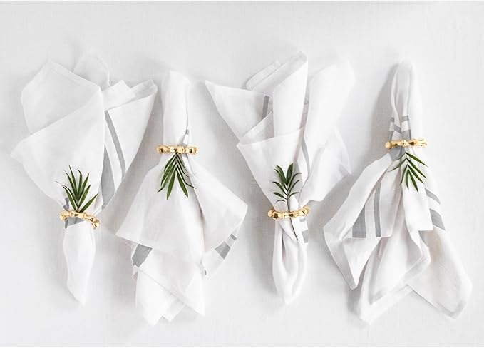 Solino Home Linen Dinner Napkins 20 x 20 Inch - 100% Pure Linen French Stripe Grey and White Napkins Set of 4 for Spring, Summer