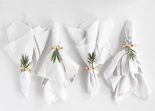 Solino Home Linen Dinner Napkins 20 x 20 Inch - 100% Pure Linen French Stripe Grey and White Napkins Set of 4 for Spring, Summer