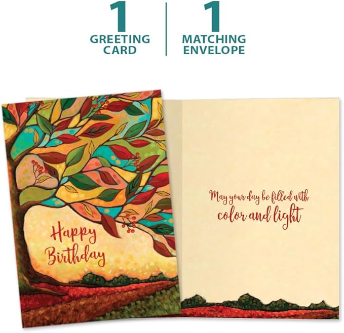 Tree-Free Greetings - Birthday Cards - Artful Designs - 1 Card + Matching Envelope - Made in USA - 100% Recycled Paper - 5"x7" - Colorful Foliage (GO65461)