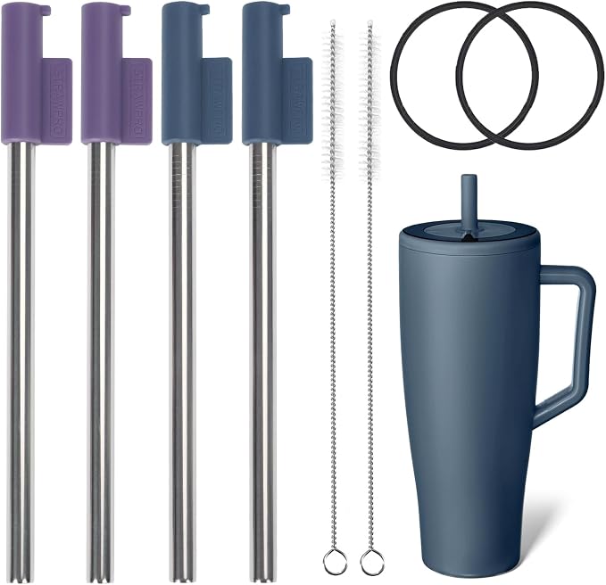 Jetstop Straw Kit Compatible with Brumate Era 40 oz - 4 Stainless Steel Straws with Silicone Straw Connectors, Sealing Rings & Cleaning Brushes - Reusable Accessories for Brümate Tumbler