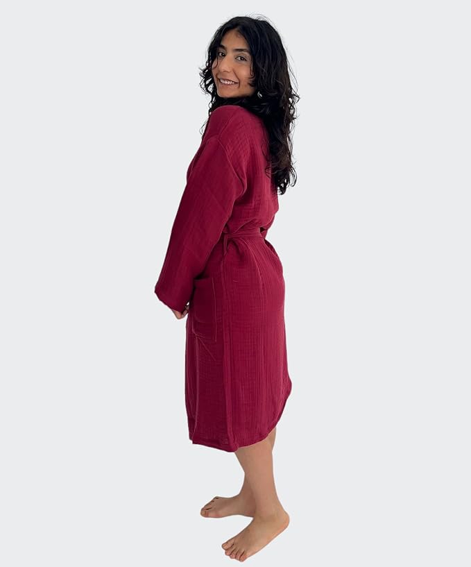 Muslin Bathrobe - Cotton Gauze Robe for Women and Men - Lightweight Breathable Summer Kimono - Boho Spa/Maternity Robe