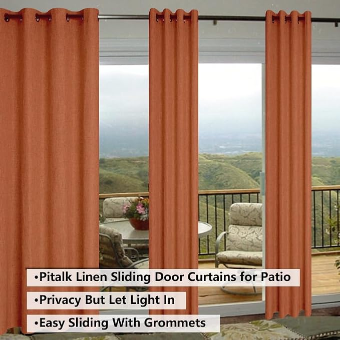 Ptialk Burnt Orange Curtains 63 Inch Length for Bedroom 2 Panels Set Grommet Semi Transparent Linen Sheer Boho Terracotta Curtains for Living Room Kids Nursery Teen Rust Brick Red Brown 52x63 Long