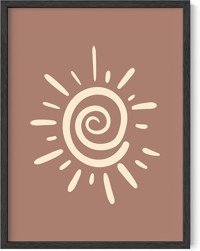 Y2K BOO Abstract Spiral Sun UNFRAMED Wall Art Swirl Sunburst Print Earth Tones Terracotta Tan Mid Century Modern 12x16 Inch Heavyweight Paper Studio Decor