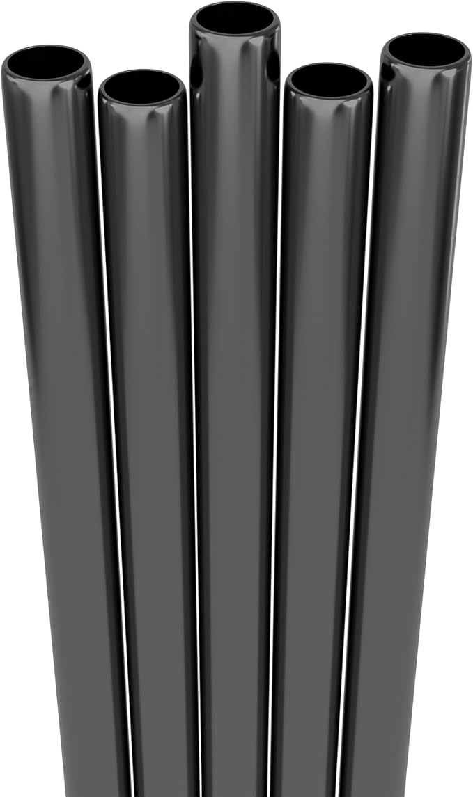 Fiesta First 5 Stainless Steel Black Straws with Cleaning Brush. 9.45" Long Metal Straws Reusable for 20 24 30 Oz Tumblers, Smoothies and Shakes. Dishwasher Safe Hard Drinking Straws