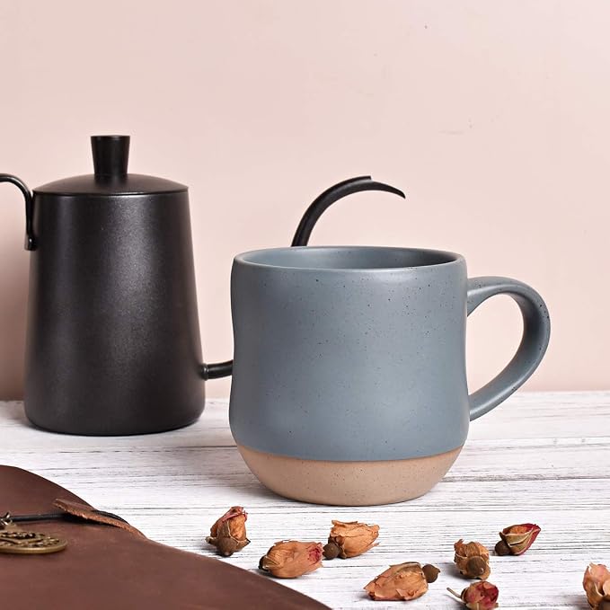 Bosmarlin Large Stoneware Speckled Coffee Mugs Set of 2, Big Tea Cup, 17 Oz, Dishwasher and Microwave Safe (Blue, 2)