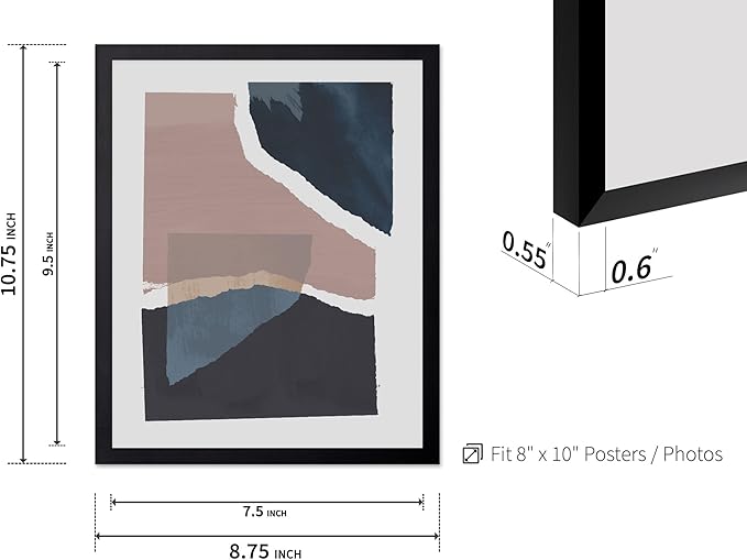 Monem Art Torn Paper Abstract Collage Print - Minimalist Scandinavian Art Poster - Wall Decor for Living Room, Bedroom or Office - 8x10 Black Framed Wall Art by Mareike Bohmer