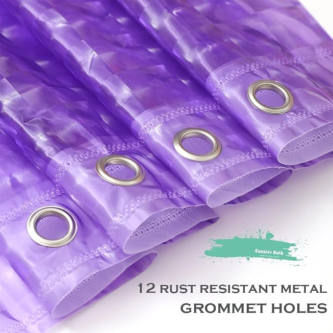 Purple 3D Crystal Plastic Shower Curtain Liner, 72x72 Inch Thin Lightweight Ice Cube Plastic Bathroom Shower Showroom Inner Curtain with Rustproof Metal Grommet Holes and Weighted Magnets
