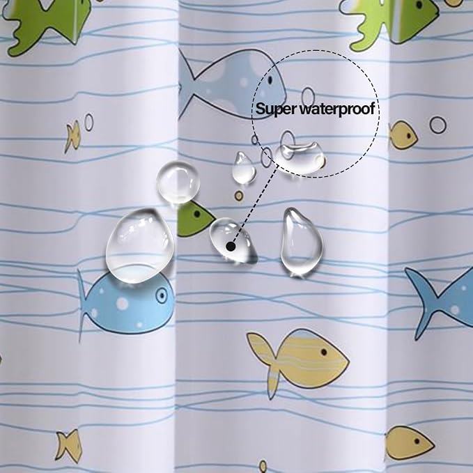 Plastic Shower Liner - Premium PEVA 4G Shower Curtain Liner with Rustproof Grommets and 3 Weighted Magnets, Waterproof Shower Curtains for Bathroom (Small Fish)