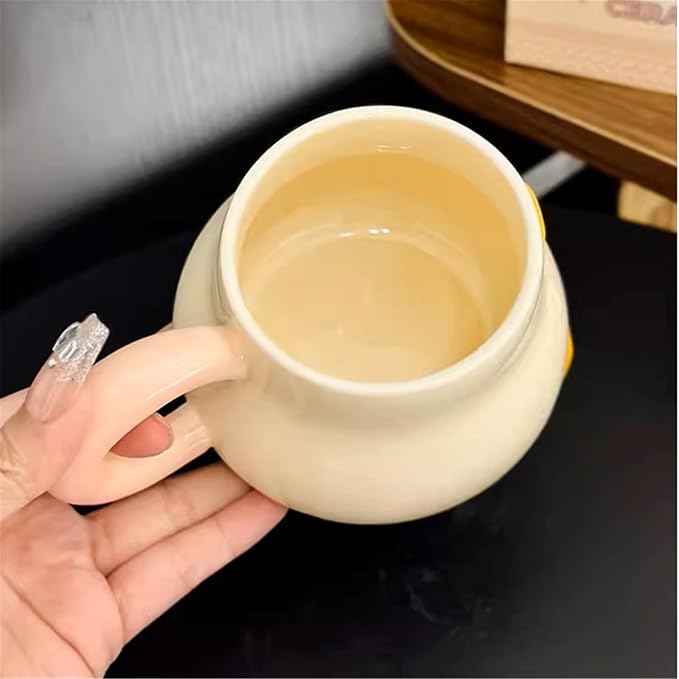 Coffee Mug Cups Ceramic Tea Cup Duck Animal Shaped Handmade Pottery Cute Mugs With Textured Lid Handle Office Home Hot Ice Chocolate Milk Mugs Gifts Microwave Dishwasher Safe 13 Oz Travel Mug (Brown)