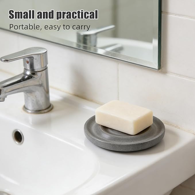 Diatomite Soap Dish: Compact Self-Dry Soap Container - Bathroom Accessory Stone Drying Mat for Kitchen Counter Countertop - Water Absorbing Coaster