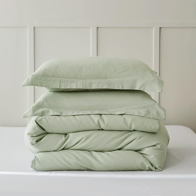 Simple&Opulence French Linen Duvet Cover Set 104"x 92"- 3 Pieces (1 Comforter Cover,2 Pillowcases)-Natural Flax Cotton Blend-Solid Color Breathable Farmhouse Bedding-Mint Green, King