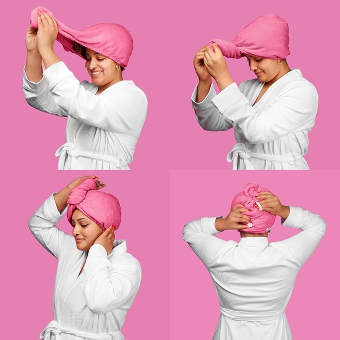 Noughty 97% Natural Microfiber Hair Towel Quickly Absorbs Moisture Quick-Dry Wrap, Reduces Breakage Combats Frizz Hot Pink
