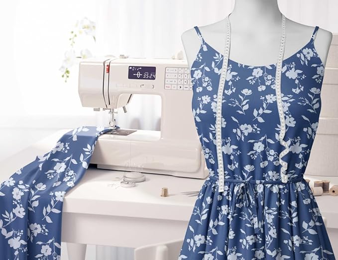 Soimoi Lightweight Cotton Voile Fabric, Blue - Floral Print, Unstitched Material - 42 Inch Width, Ideal for Making Summer Dresses, Blouses, Scarves, Lingerie, Sheer Curtains, Garment Linings, 1 Yard