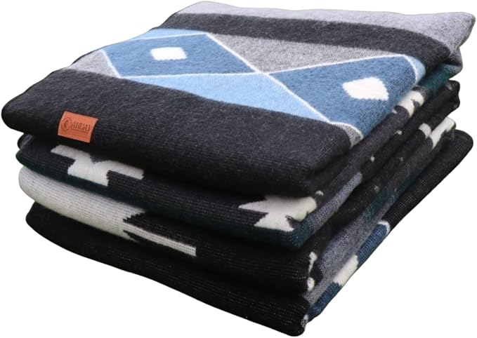 Alpaca Wool Blanket, Queen Size 94 x 78, Reversible 2 in 1, Thick and Ultra Soft, Hypoallergenic, Non-Itchy, Handmade in Ecuador. Premium Alpaca Wool Thtow Blanket for Cozy Comfort. (Blue and Grey)