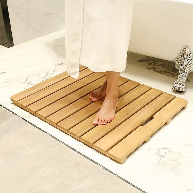 Bamboo Bath Mat,Natural Wooden Shower Mat,for Bathroom Showers,Bathtubs,Non-Slip Shower Floor Mat with Slatted Design for Indoor and Outdoor,Durable and Customizable,60x90cm/24x36in