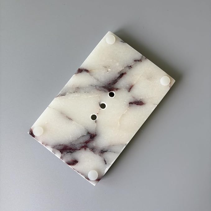 Natural Smooth Real Marble Soap Dish/Facial Sponge Holder/Bathroom Makeup Sponge Tray with Draining Hole (Calacatta Purple)